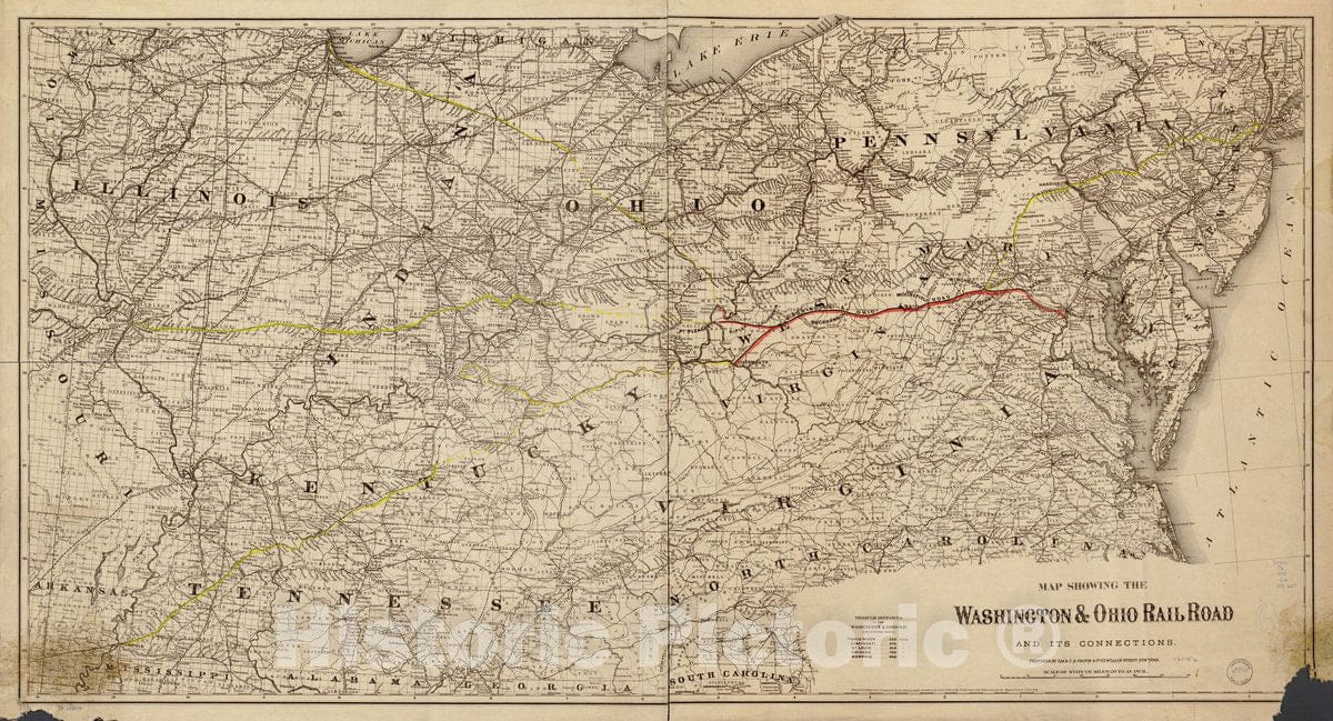 Historic 1870 Map - Map Showing The Washington and Ohio Rail Road and its Connections.