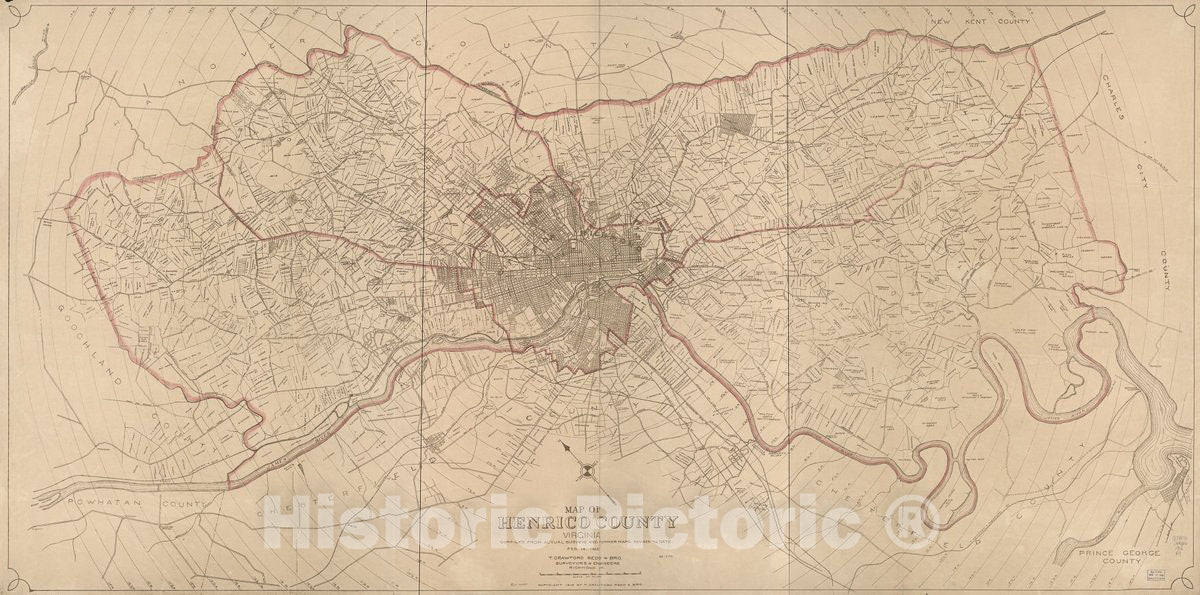 Historic 1916 Map - Map of Henrico County, Virginia