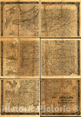 Historic 1852 Map - Map of The State of Indiana compiled from The United States surveys by S. D. King, Washington City; exhibiting The Sections & fractional Sections
