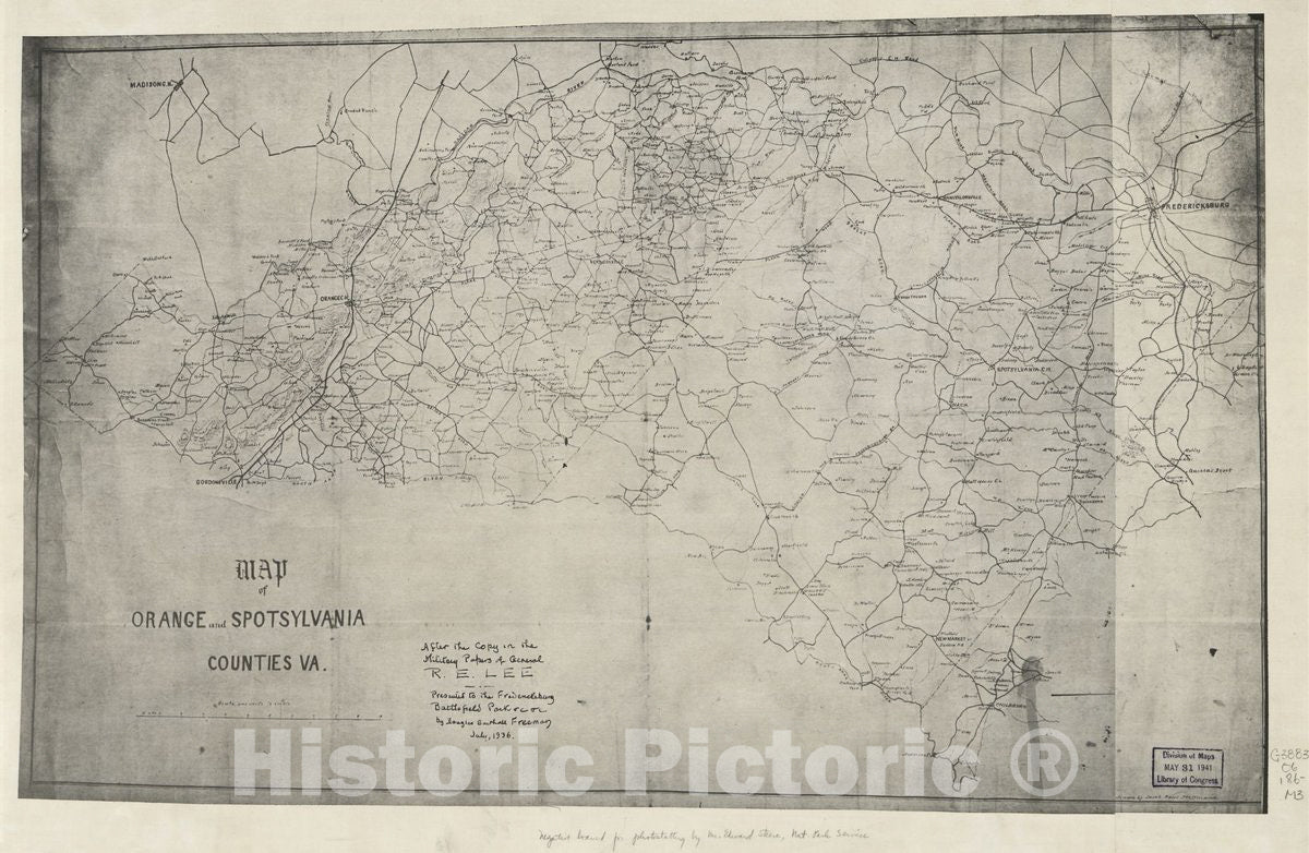 Historic 1860 Map - Map of Orange and Spotsylvania Counties, Va.