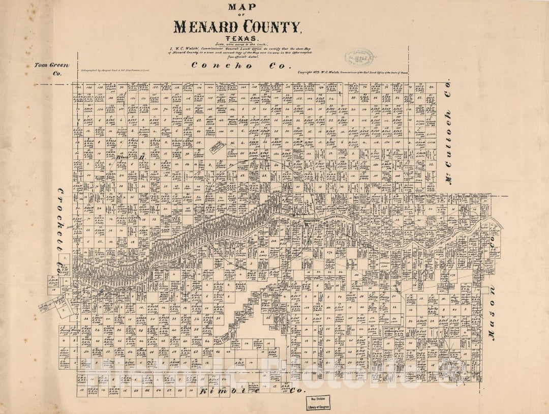 Historic 1879 Map - Map of Menard County, Texas.