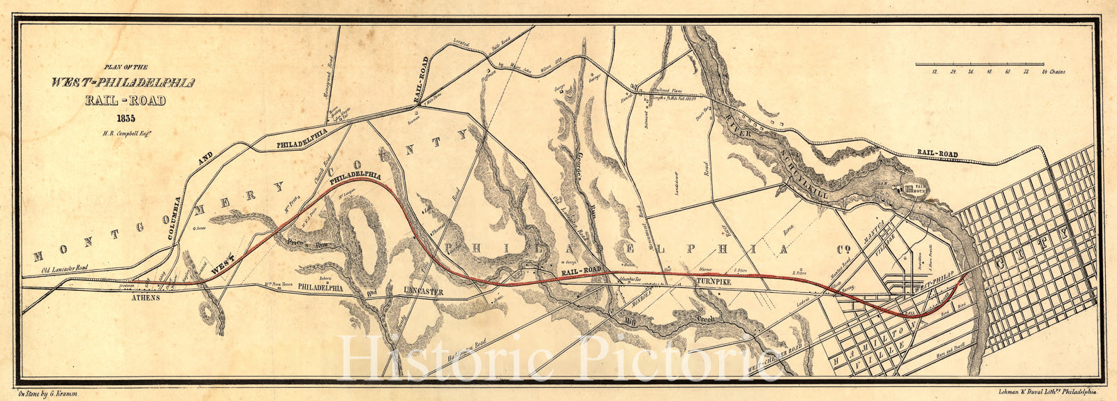 Historic 1835 Map - Plan of The West-Philadelphia Rail-Road.