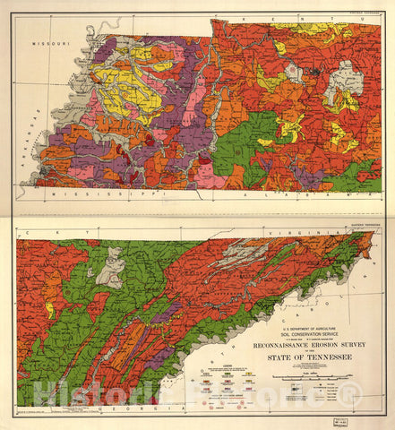 Historic 1934 Map - Reconnaissance Erosion Survey of The State of Tennessee.