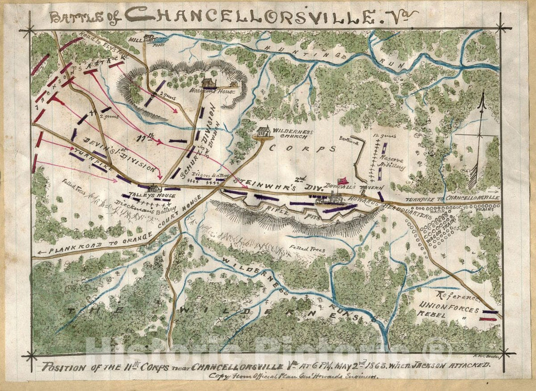 Historic 1863 Map - Battle of Chancellorsville, Va. :
