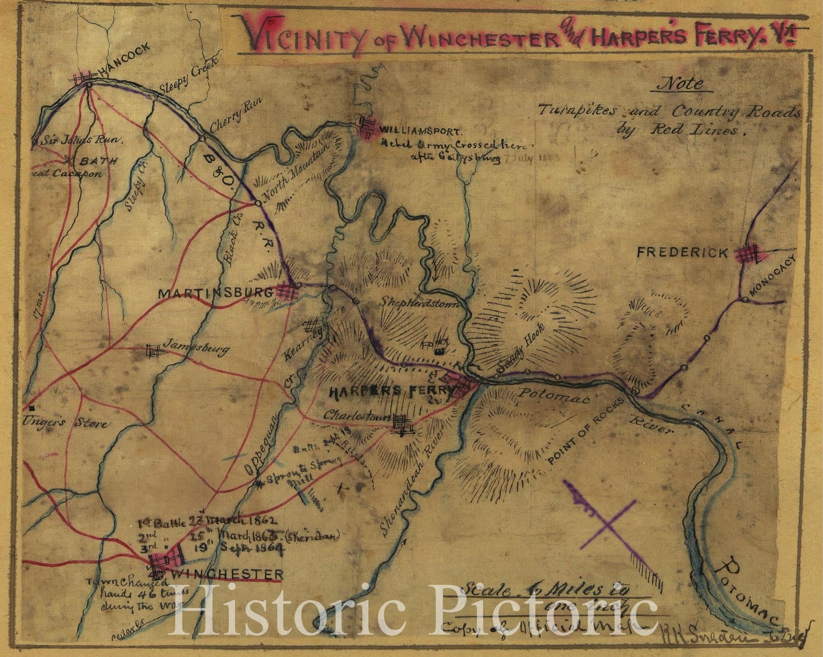Historic 1861 Map - Vicinity of Winchester and Harper's Ferry, Va.