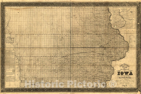 Historic 1850 Map - Sectional map of The State of Iowa, compiled from The United States surveys Also exhibiting The Internal improvements, Distances Between Towns & Villages