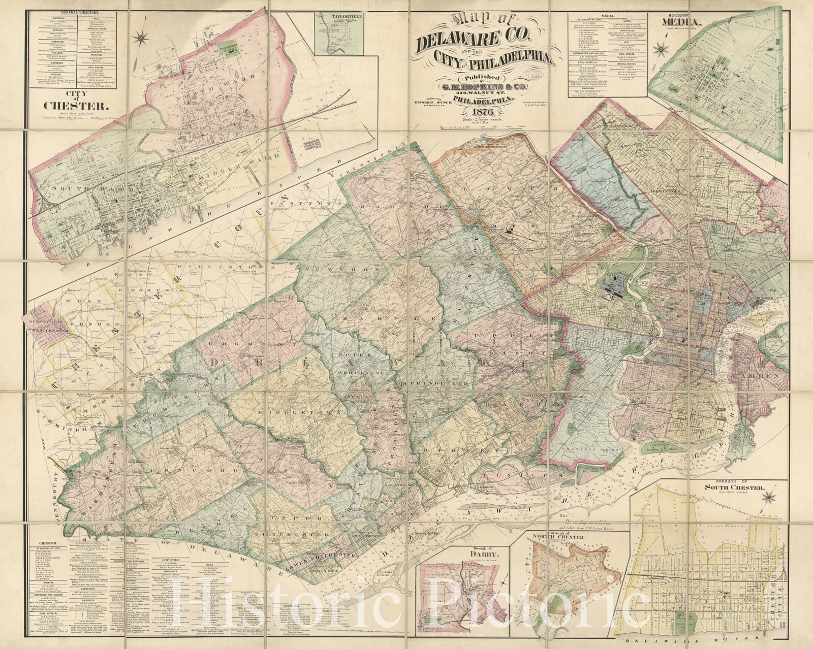 Historic 1876 Map - Map of Delaware Co. and The City of Philadelphia