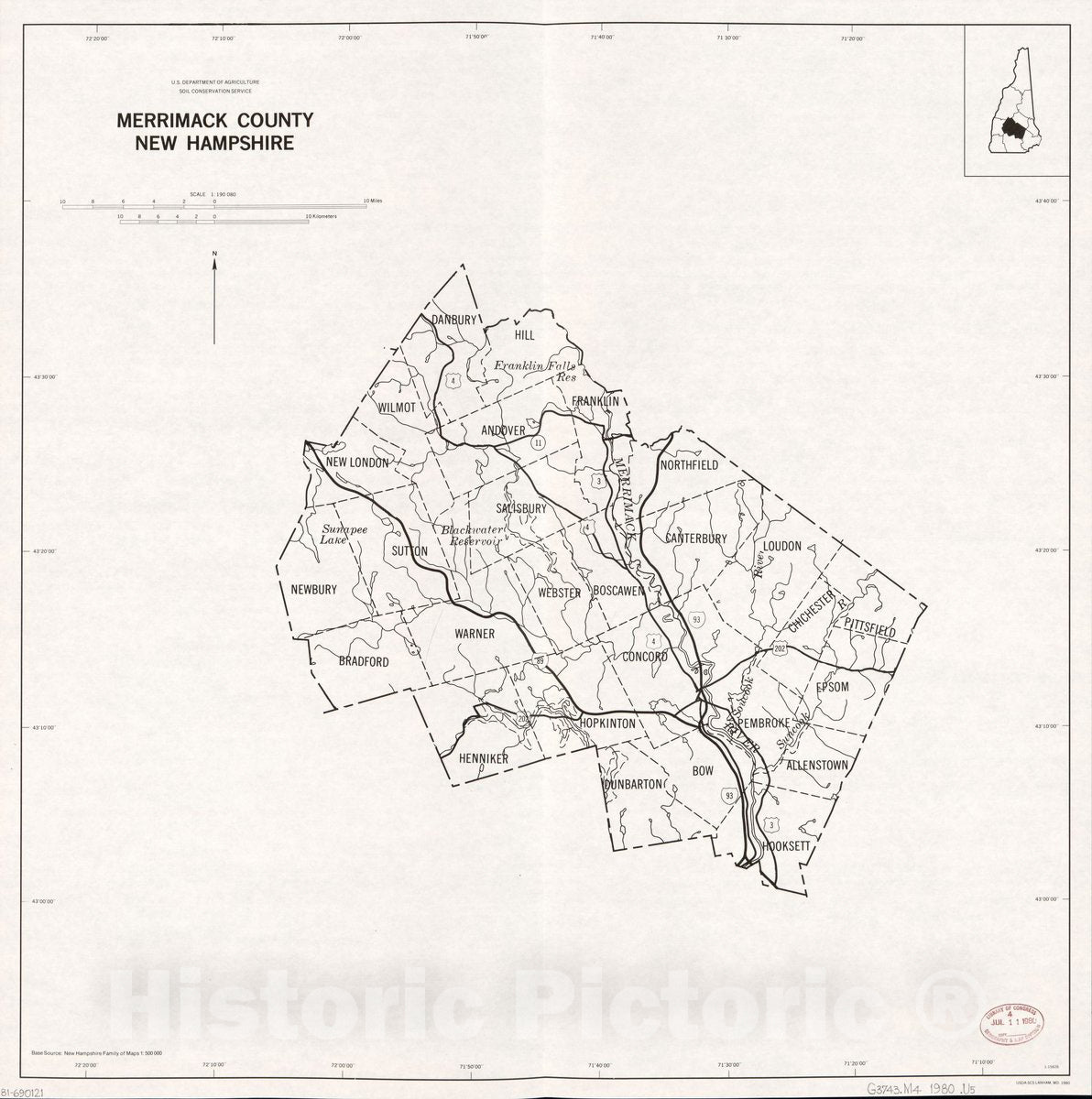 Historic 1980 Map - Merrimack County, New Hampshire