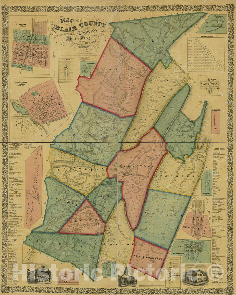 Historic 1859 Map - Map of Blair County, Pennsylvania : from Special surveys