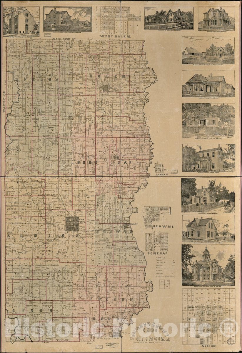 Historic 1891 Map - Edwards County, Illinois 1891