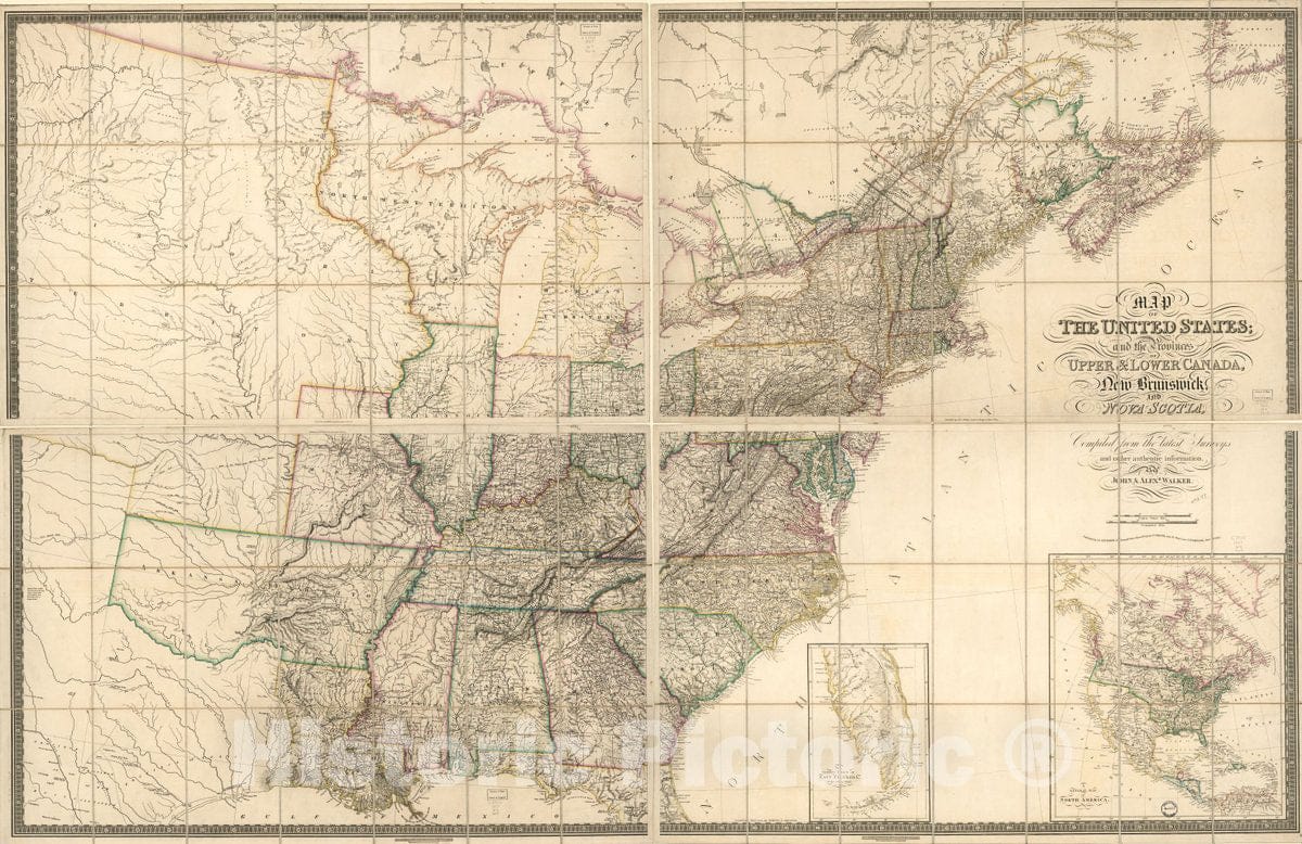 Historic 1827 Map - Map of The United States and The Provinces of Upper & Lower Canada, New Brunswick, and Nova Scotia