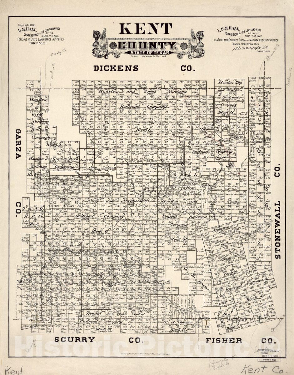 Historic 1888 Map - Kent County, State of Texas