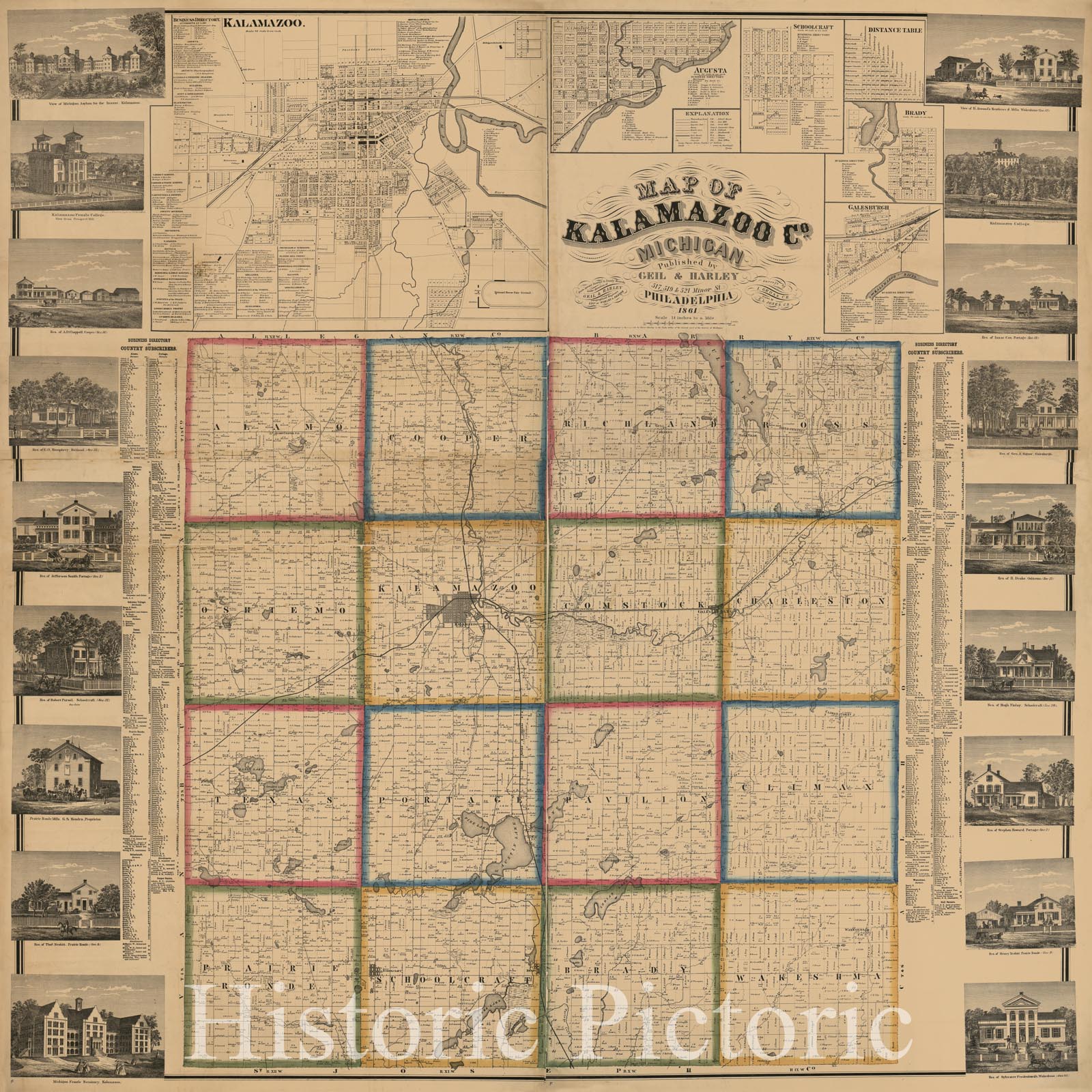 Historic 1861 Map - Map of Kalamazoo Co, Michigan