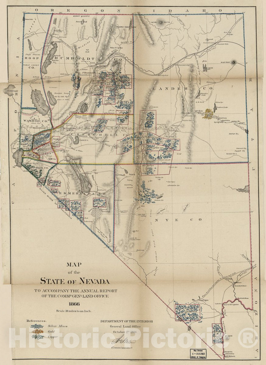 Historic 1866 Map - Map of The State of Nevada : to accompany The Annual Report of The Commr. Genl. Land Office