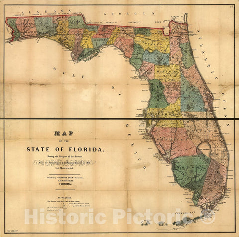 Historic 1856 Map - Map of The State of Florida Showing The Progress of The surveys; from The Annual Report of The Surveyor General for 1856.