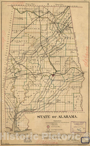 Historic 1866 Map - State of Alabama. October. 2nd. 1866.