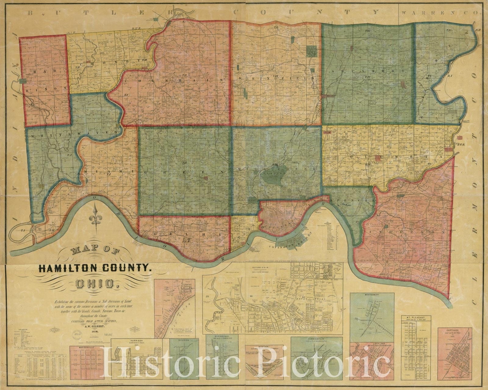 Historic 1856 Map - Map of Hamilton County, Ohio : exhibiting The Various divisions and sub divisions of Land