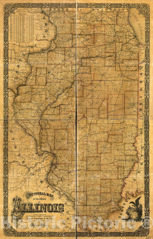 Historic 1861 Map - Sectional map of The State of Illinois : Especially exhibiting The Exact Boundaries of Counties as Established by Law and The General Topography of The State as Towns