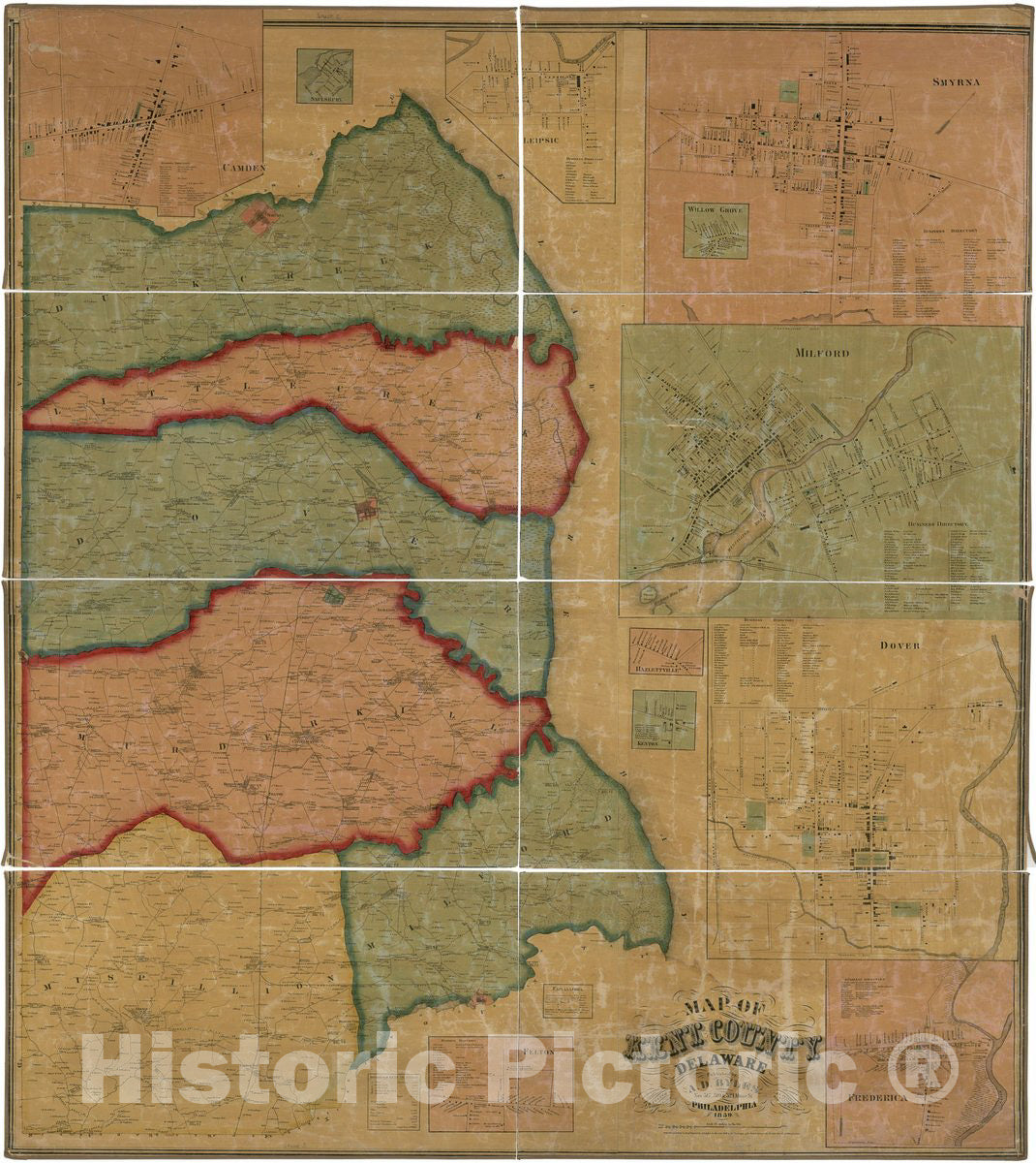 Historic 1859 Map - Map of Kent County, Delaware : from Actual surveys