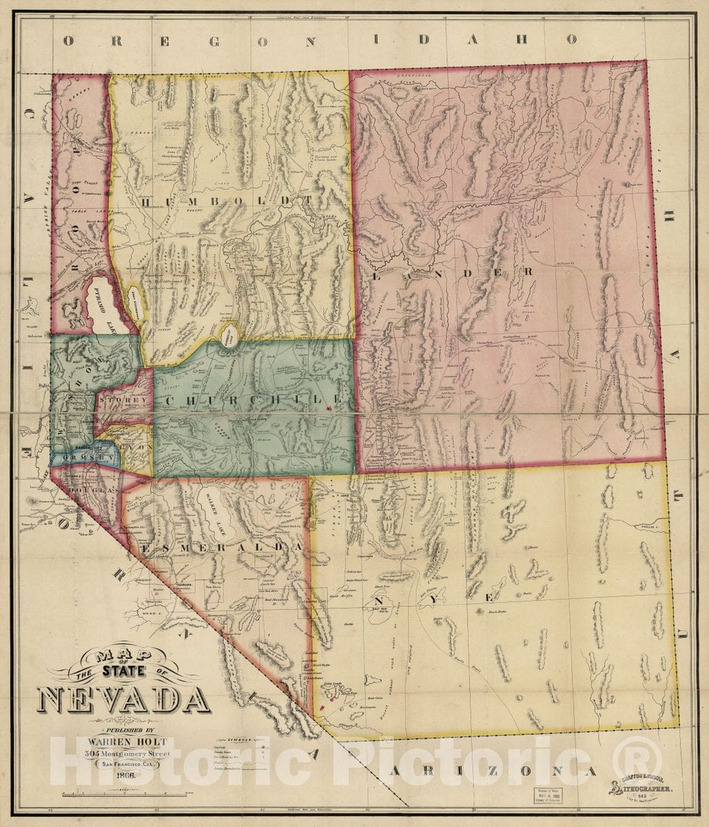 Historic 1866 Map - Map of The State of Nevada