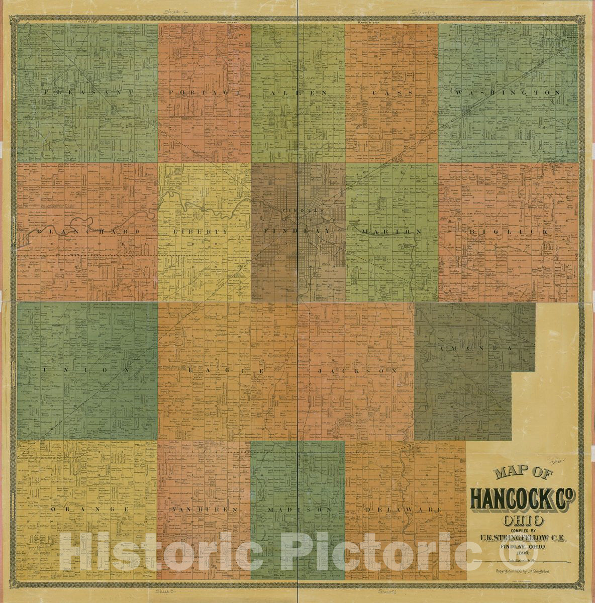 Historic 1890 Map Map of Hancock Co, Ohio Historic Pictoric