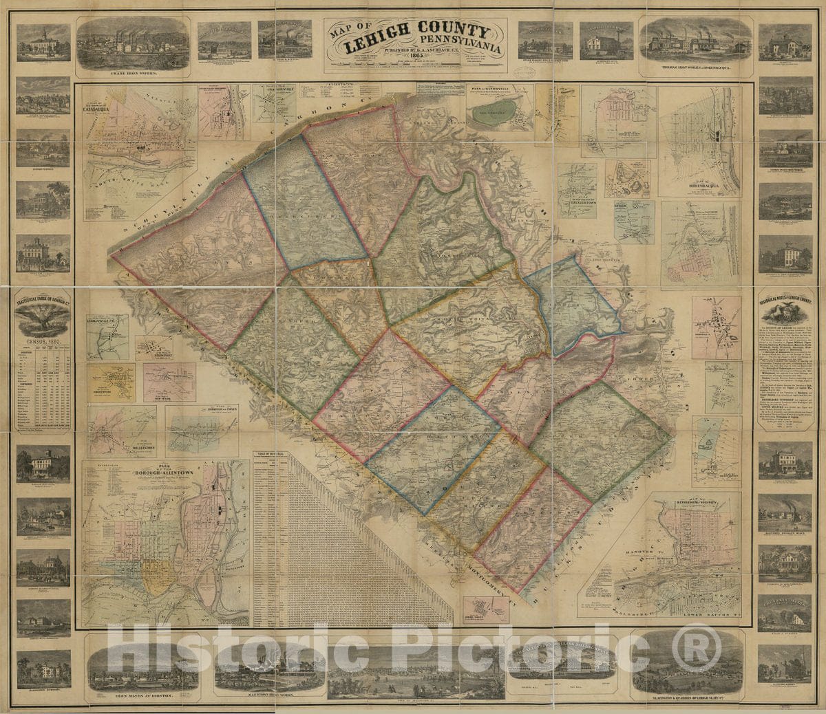 Historic 1865 Map - Map of Lehigh County, Pennsylvania : from Original surveys