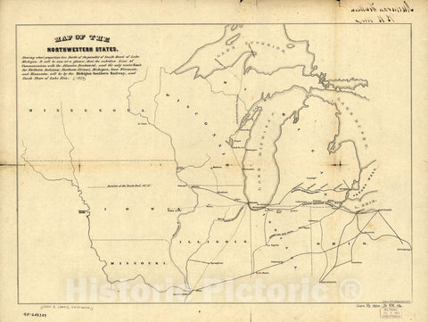 Historic 1850 Map - Map of The Northwestern States. Shewing sic What Proportion Lies North of The Parallel of South Bend of Lake Michigan.
