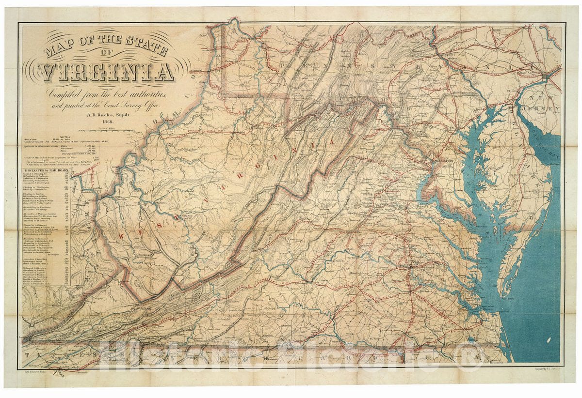 Historic 1862 Map - Map of The State of Virginia 2