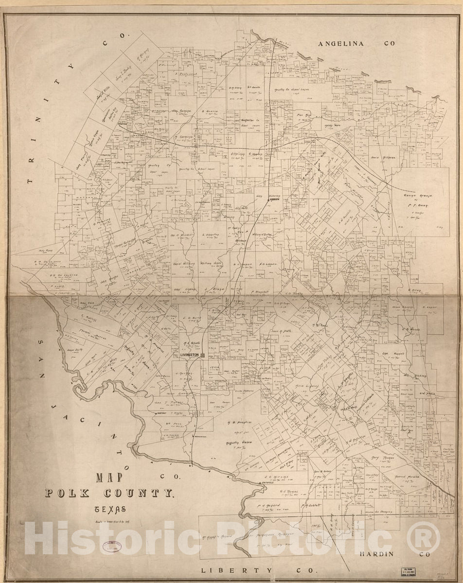 Historic 1800 Map - Map Polk County, Texas