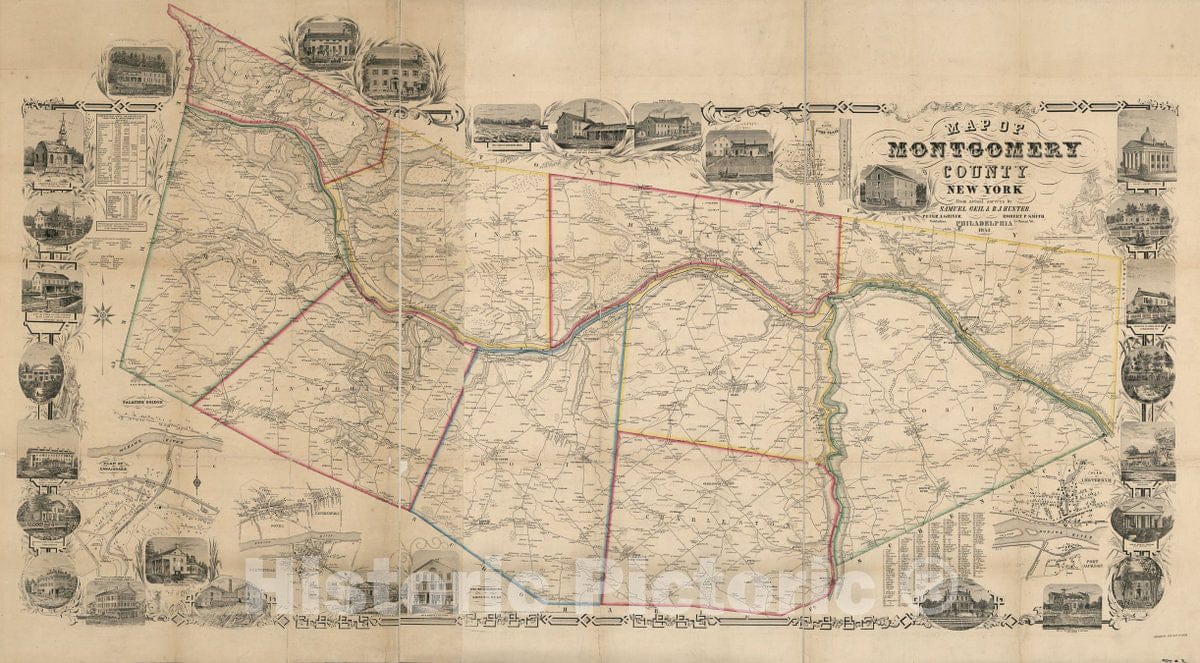 Historic 1853 Map Map of Montgomery County, New York from Actual s