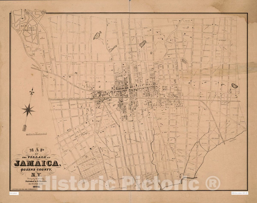 Historic 1876 Map - Map of The Village of Jamaica, Queens County, N.Y. : Showing Every lot and Building.