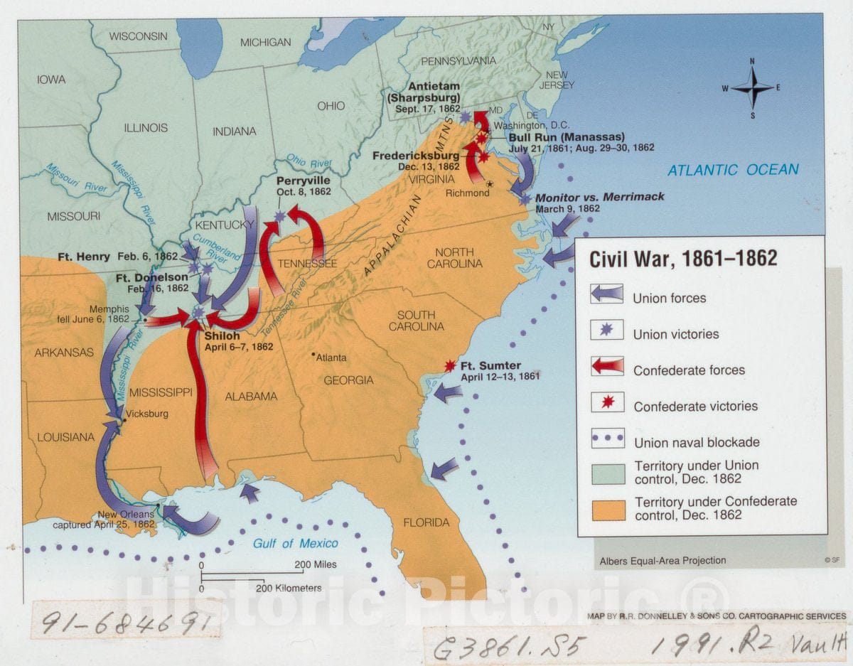 Historic 1861 Map - Civil War, 1861-1862