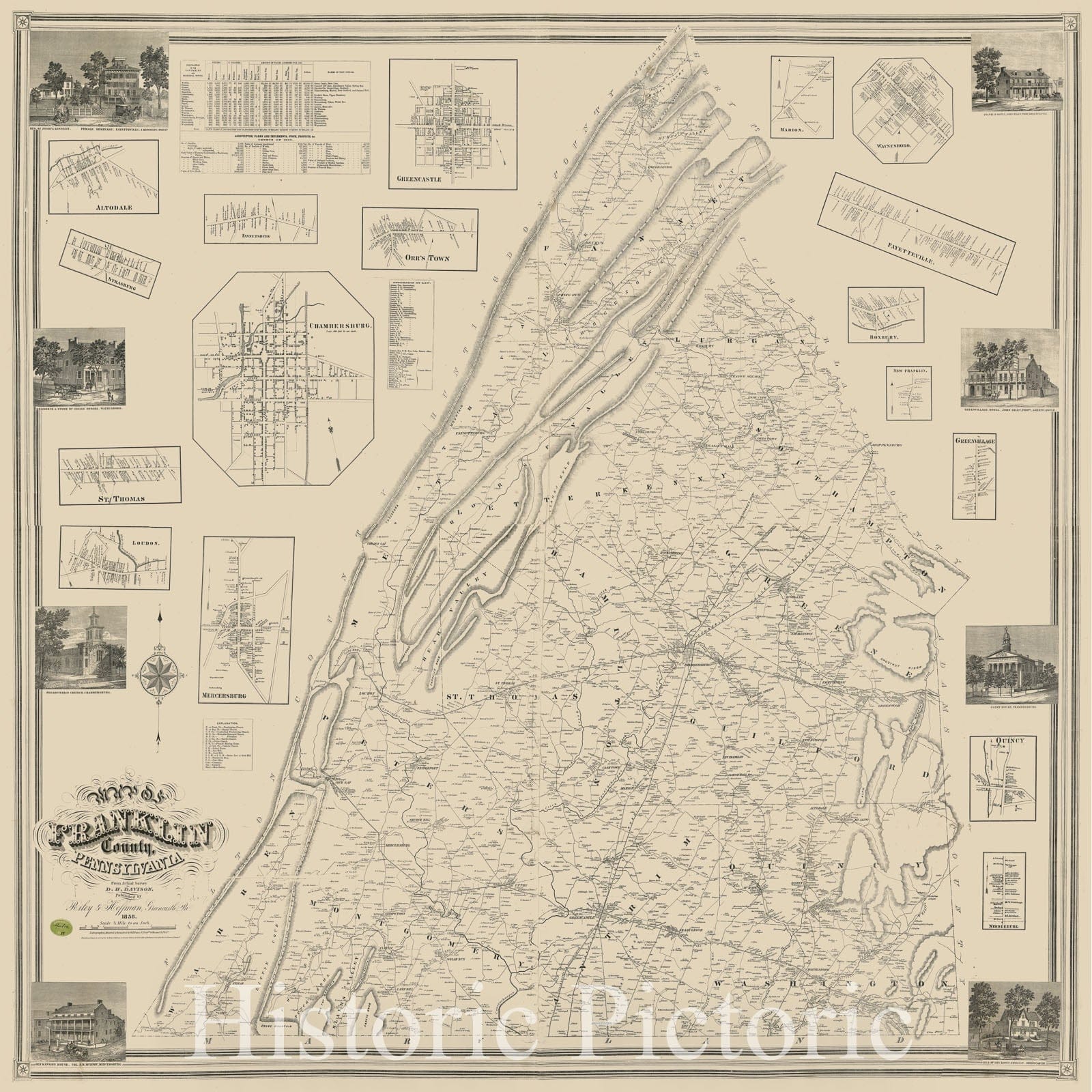 Historic 1858 Map - Map of Franklin County, Pennsylvania : from Actual Survey