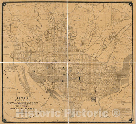 Historic 1884 Map - Boyd's map of The City of Washington and Suburbs, District of Columbia.