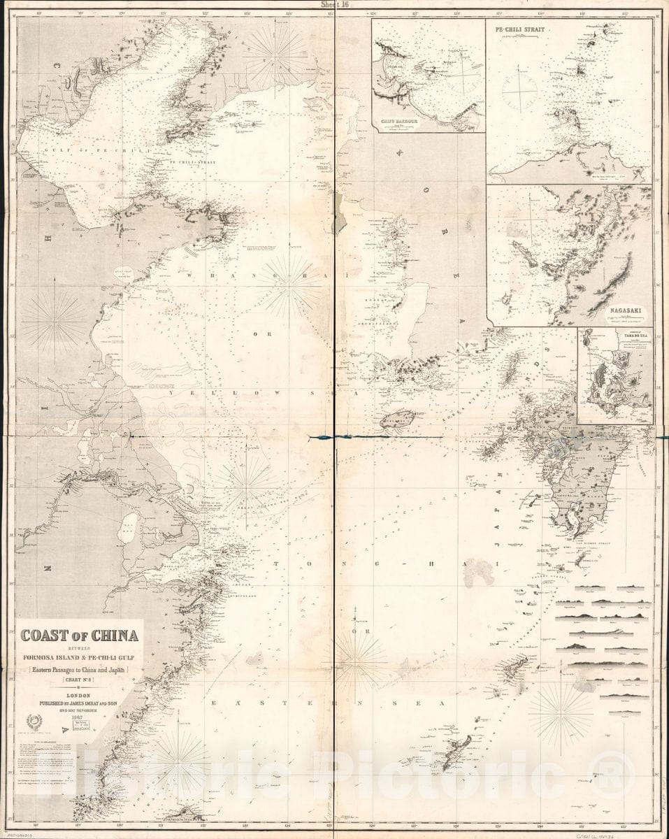 Historic 1867 Map - Coast of China Between Formosa Island & Pi-Chi-Li Gulf : Eastern passages to China and Japan : Chart no. 8