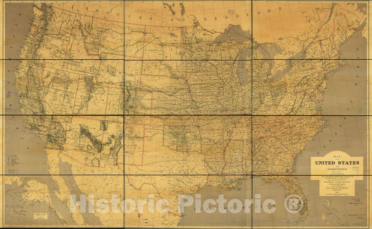 Historic 1873 Map - Map of The United States and Territories Showing T ...