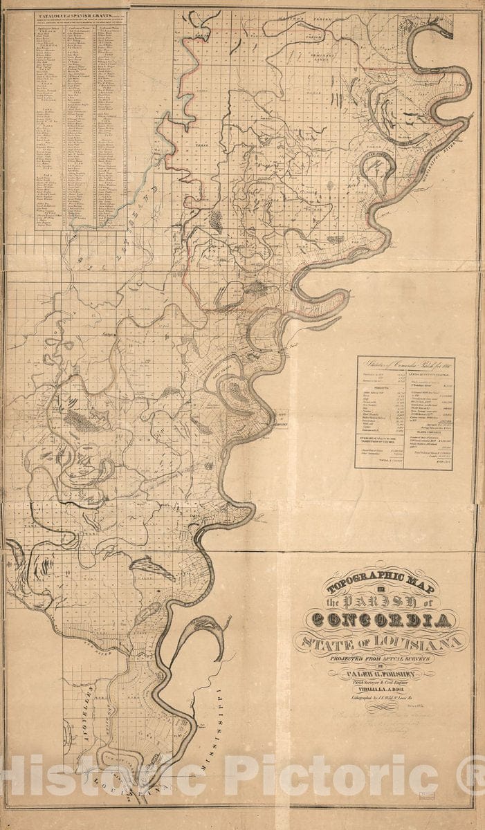 Historic 1841 Map - Topographic map of The Parish of Concordia, State of Louisiana
