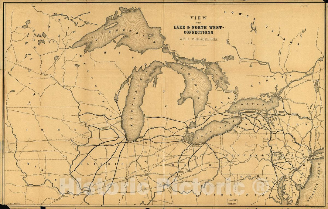Historic 1856 Map - View fo The Lake & North west-Connections with Philadelphia.