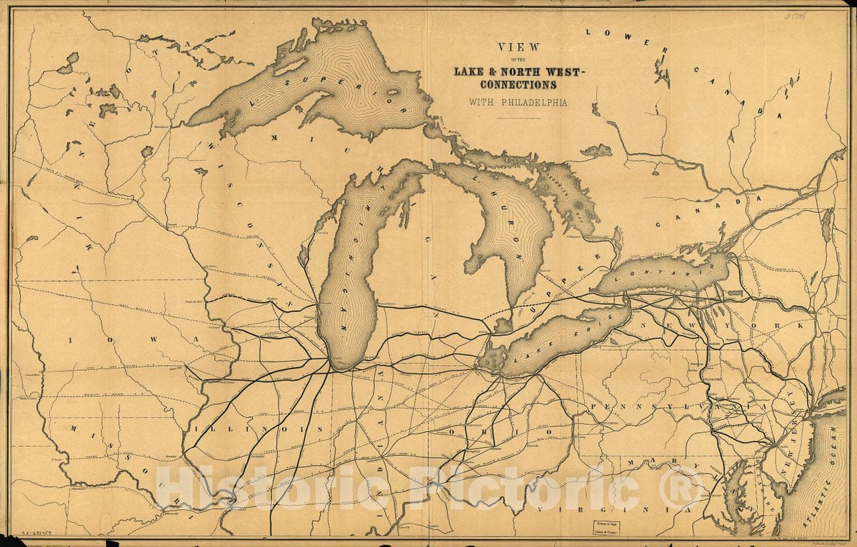 Historic 1856 Map - View fo The Lake & North west-Connections with Philadelphia.