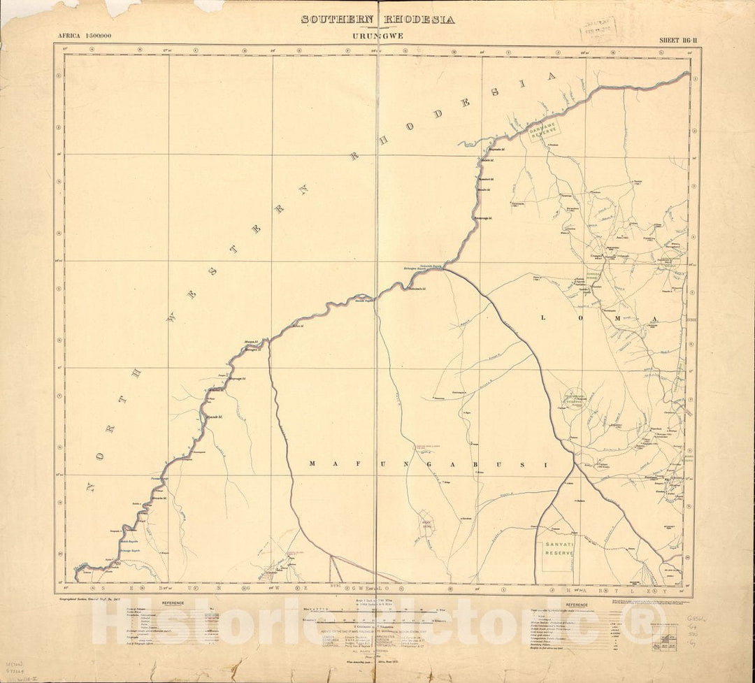 Historic 1909 Map - Southern Rhodesia, Africa.