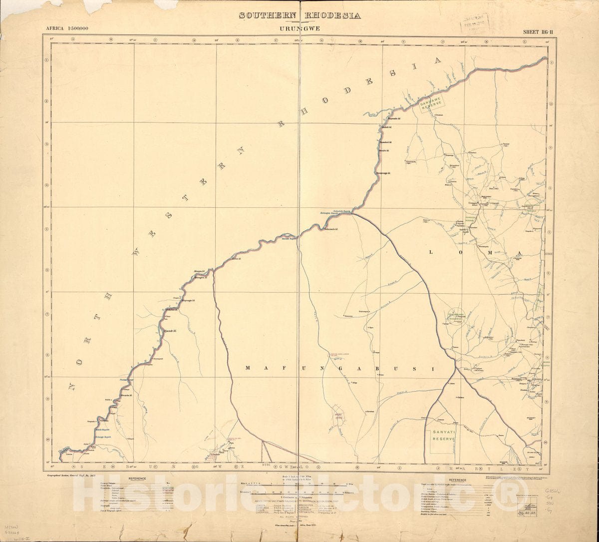 Historic 1909 Map - Southern Rhodesia, Africa.