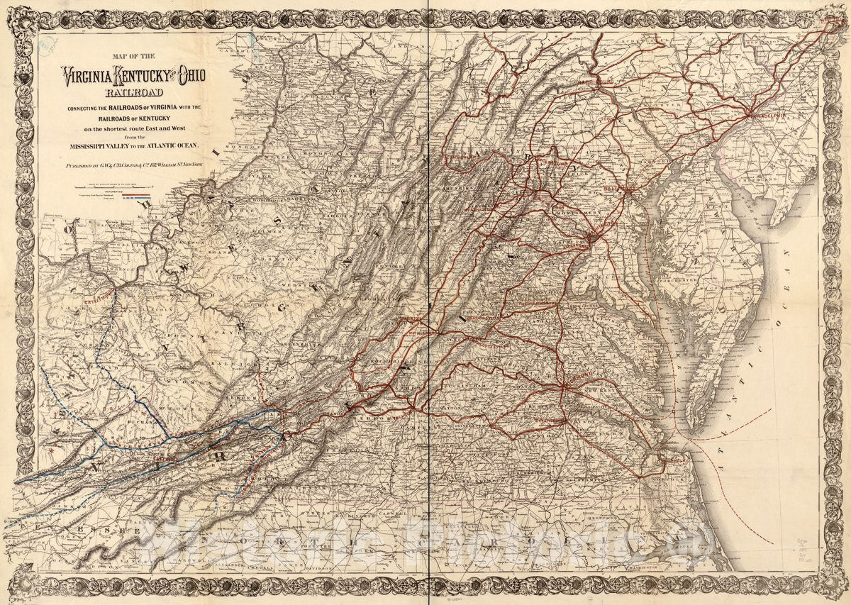 Historic 1881 Map - Map of The Virginia, Kentucky, and Ohio Railroad Connecting The Railroads of Virginia with The Railroads of Kentucky on The Shortest Route