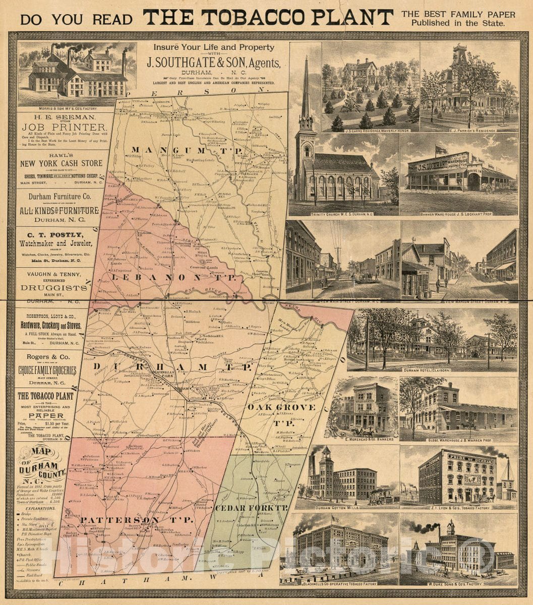 Historic 1887 Map - Map of Durham County, N.C.