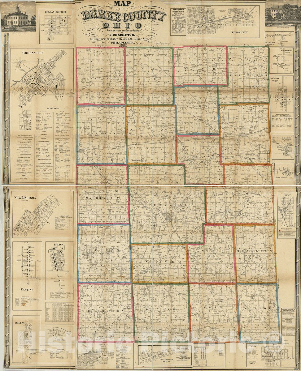 Historic 1857 Map - Map of Darke County, Ohio