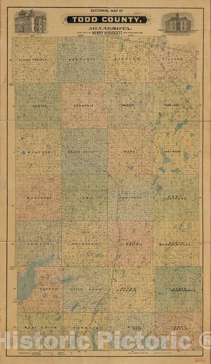 Historic 1890 Map - Sectional map of Todd County, Minnesota.