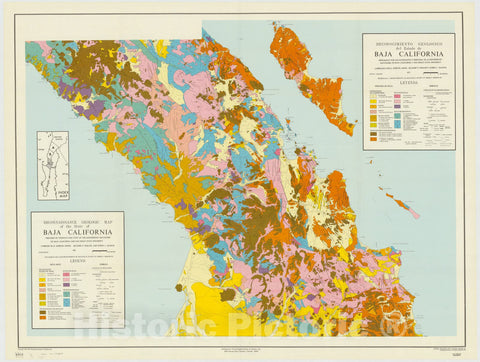 Historic Map : Baja California 1973 1, Reconocimiento geologico del Estado de Baja California, Reconnaissance geologic map of the state of Baja California , Antique Vintage Reproduction