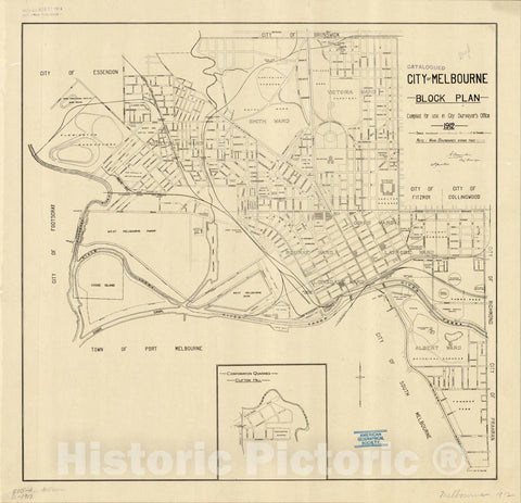 Map : Melbourne, Victoria, Australia 1912 1, City of Melbourne block plan, 1912 , Antique Vintage Reproduction