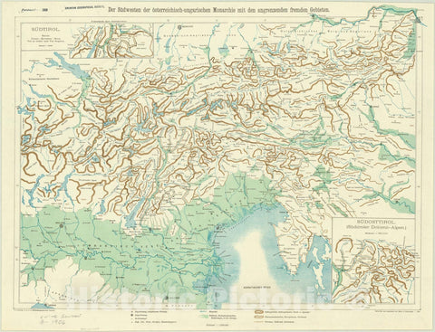 Map : Austria and Hungary 1906, Der Sudwesten der osterreichisch-ungarischen Monarchie mit den angrenzenden fremden Gebieten , Antique Vintage Reproduction