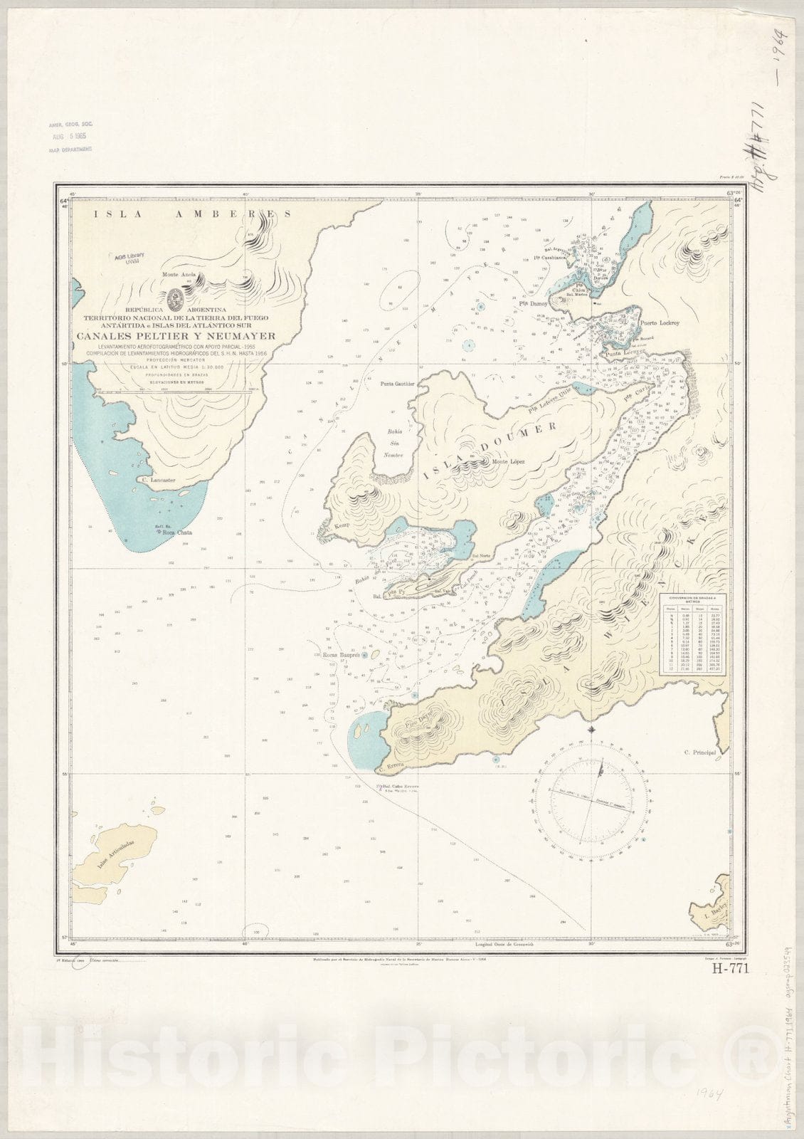 Map : Argentina and Antarctica 1964, Republica Argentina, Territorio Nacional de la Tierra del Fuego, Antartida e Islas del Atlantico Sur, Canales Peltier y Neumayer