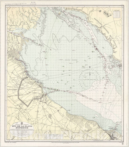 Map : Rio de la Plata, Argentina 1961, Republica Argentina, Rio de la Plata Superior , Antique Vintage Reproduction